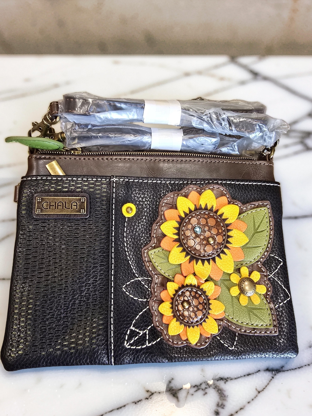 CHALA Sunflower Mini Crossbody Wallet Bag Brown NWT